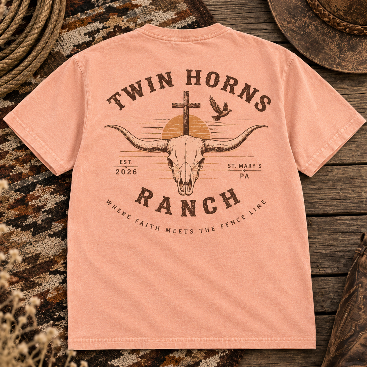 Sunset Clay Twin Horns Ranch Tee